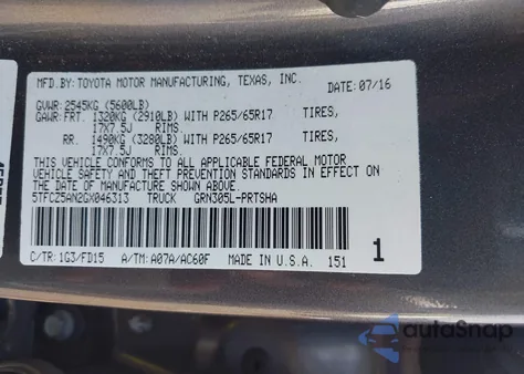 2016 Toyota Tacoma Trd Sport from USA, damaged, VIN 5TFCZ5AN2GX046313